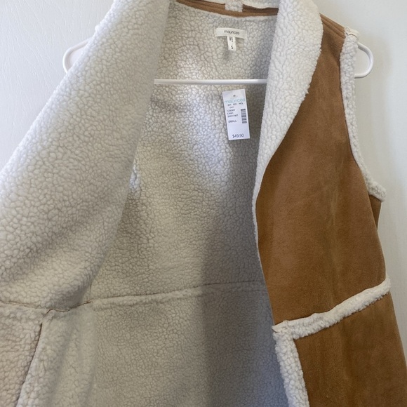 🚨Womens Maurices Brown Faux Suede Sherpa Trim Tan Vest - Picture 7 of 9